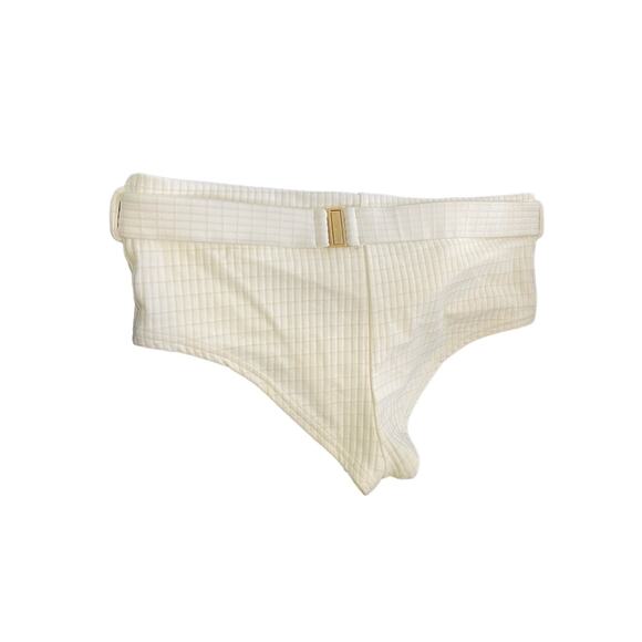 Zimmermann Alight Textured Ribbed Swim Bikini Bottom Belted Waist Ivory Size 2 - Picture 9 of 11